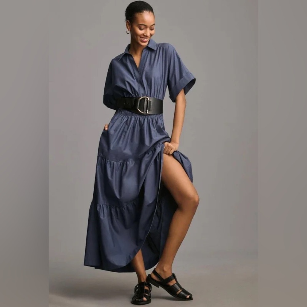 Anthropologie The Somerset Maxi Dress: Shirt Dress NAVY - XL